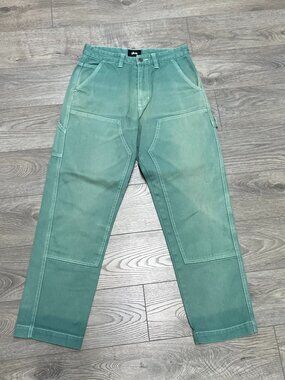 Stussy Double Knee‎ Carpenter Pants Washed Sage Green Workwear Canvas Size 29